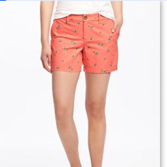 Old Navy - Mid-Rise Everyday Walking Shorts 5" | Size 4 | Coral & Palm Trees - Picture 6 of 16